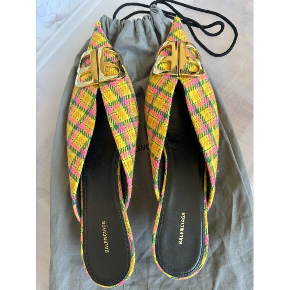 Balenciaga BB Logo Tweed Mules EU 41 US 10.5 Pointed Toe Heels Italy - Picture 4 of 10